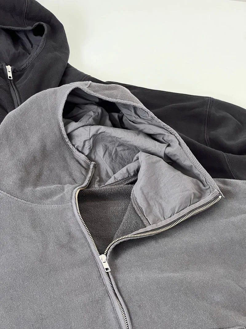 Cory Solid Color Long Sleeve Zip Up Hooded Sweatshirt