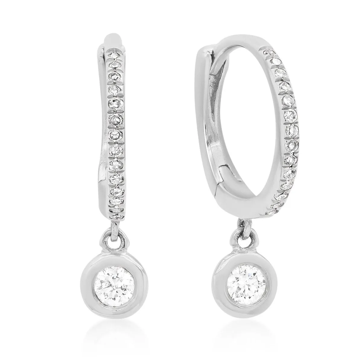 Diamond Huggie Earrings with Bezel Diamond Drop