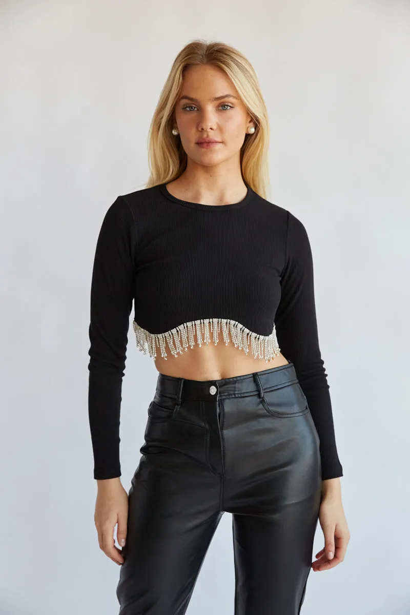 Dixie Rhinestone Fringe Crop Top