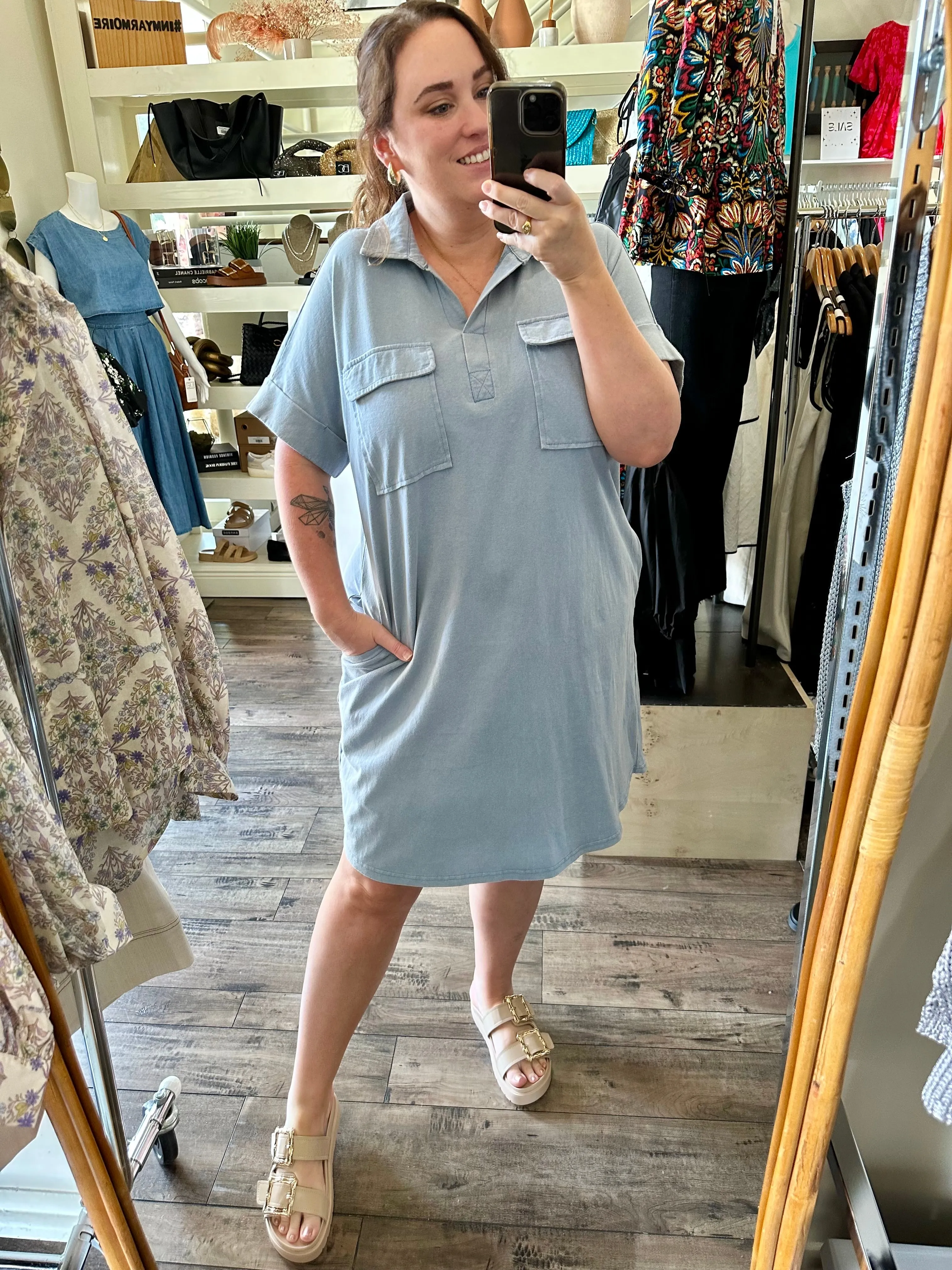 Dusty Blue Shirt Dress