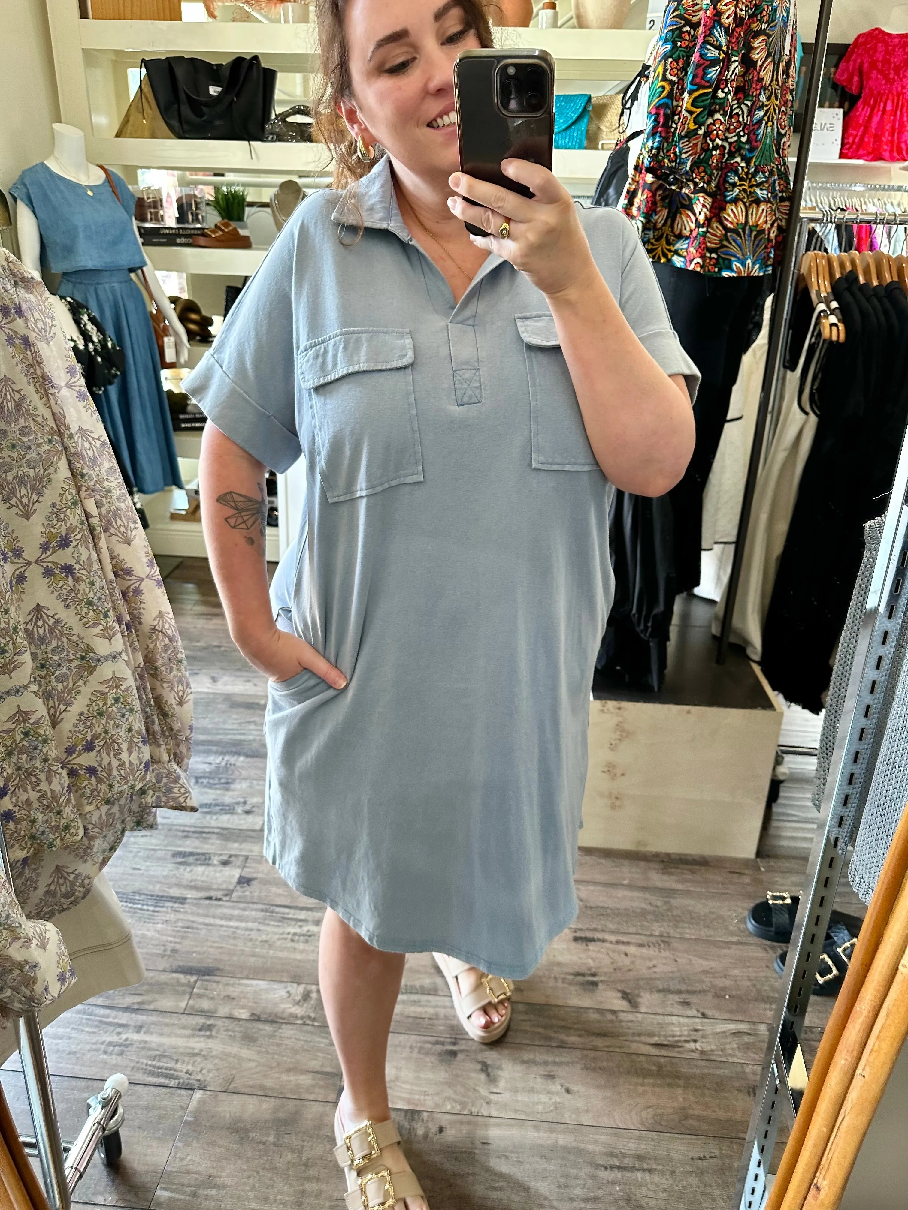 Dusty Blue Shirt Dress