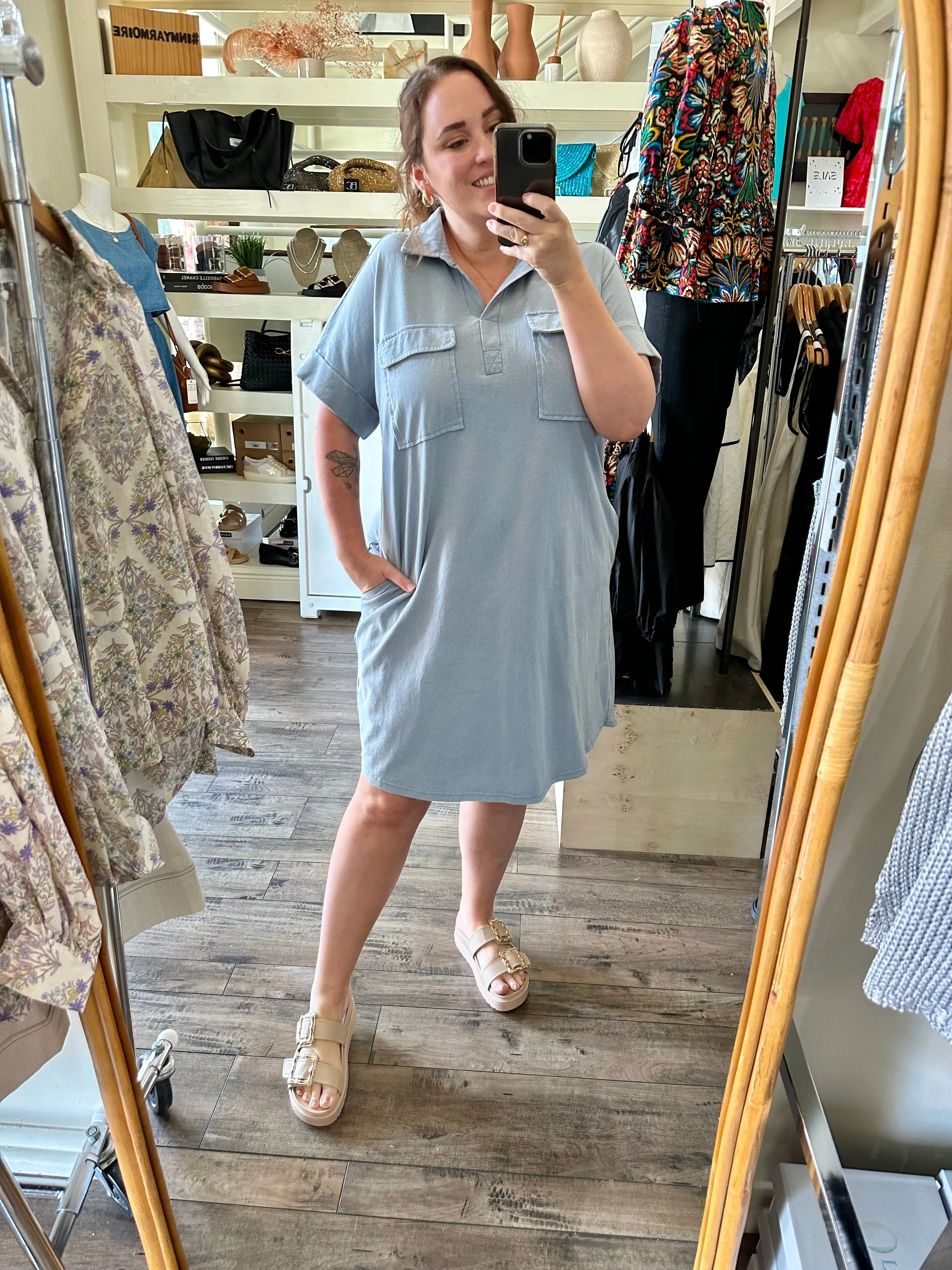 Dusty Blue Shirt Dress