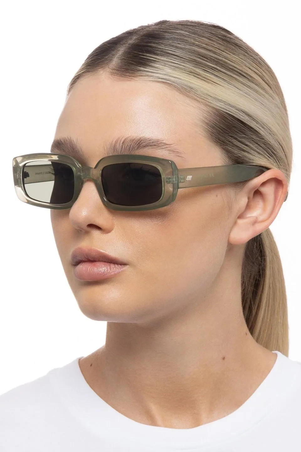 Dynamite Eucalyptus Rectangle Khaki Mono Lens Sunglasses