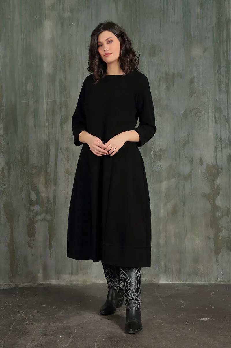 Flared Black Cotton Jersey Dress