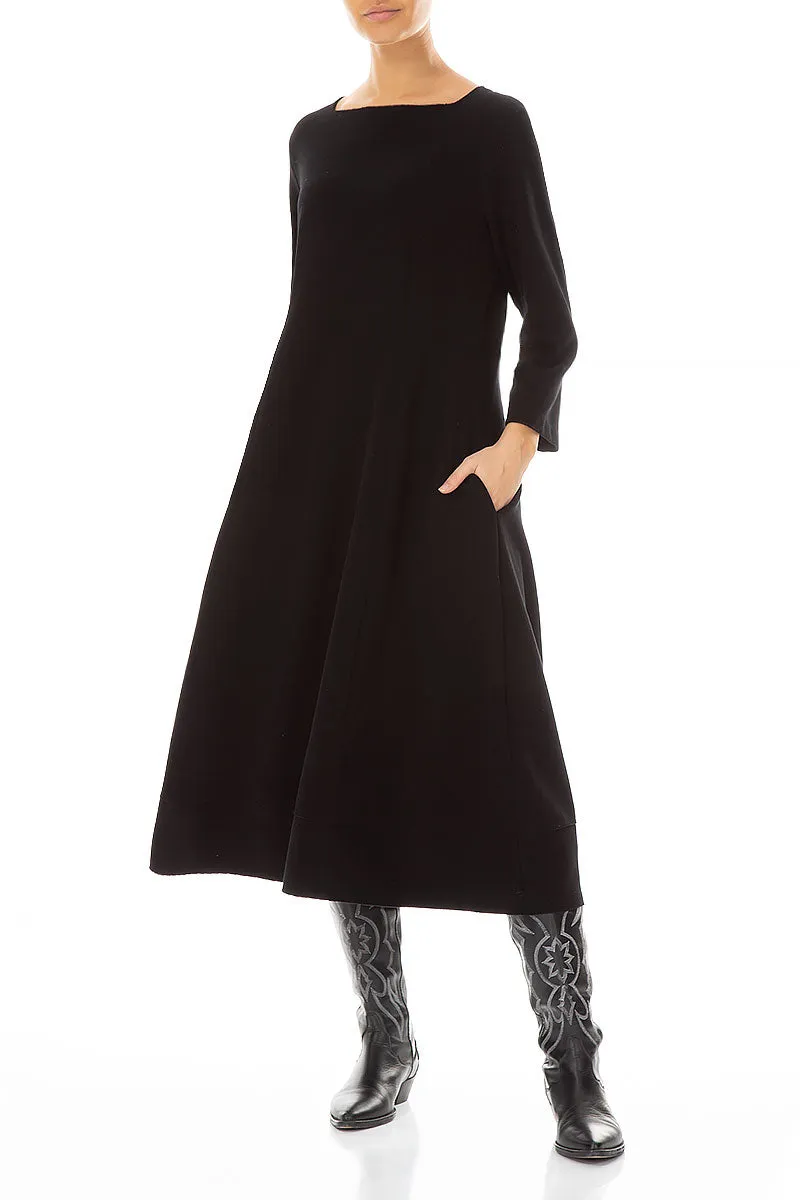 Flared Black Cotton Jersey Dress