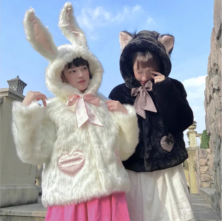 Fluffy long-haired cute rabbit cat coat