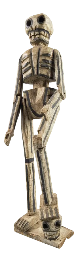 Folk Art Carved Wood Skeleton Sculpture