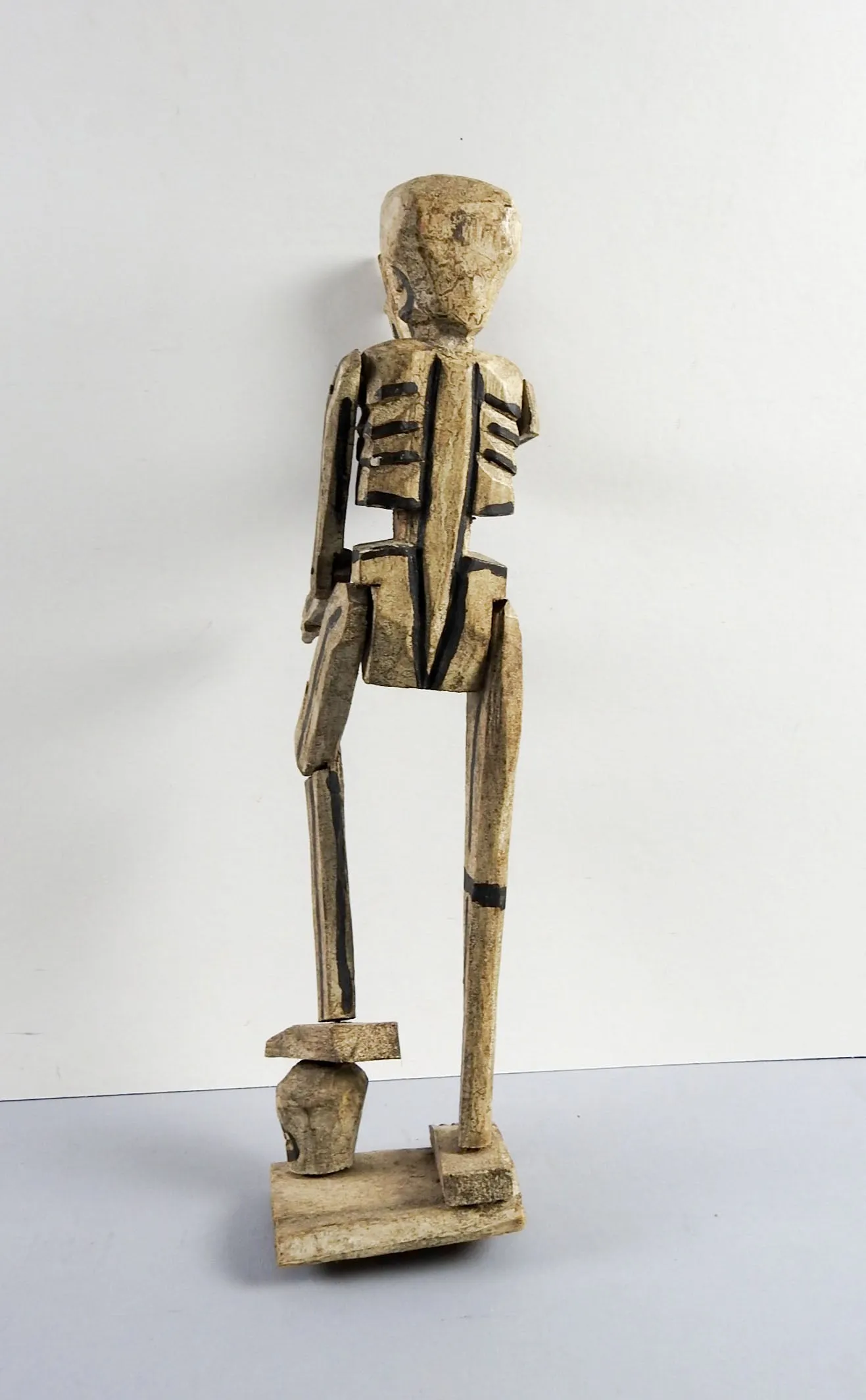 Folk Art Carved Wood Skeleton Sculpture