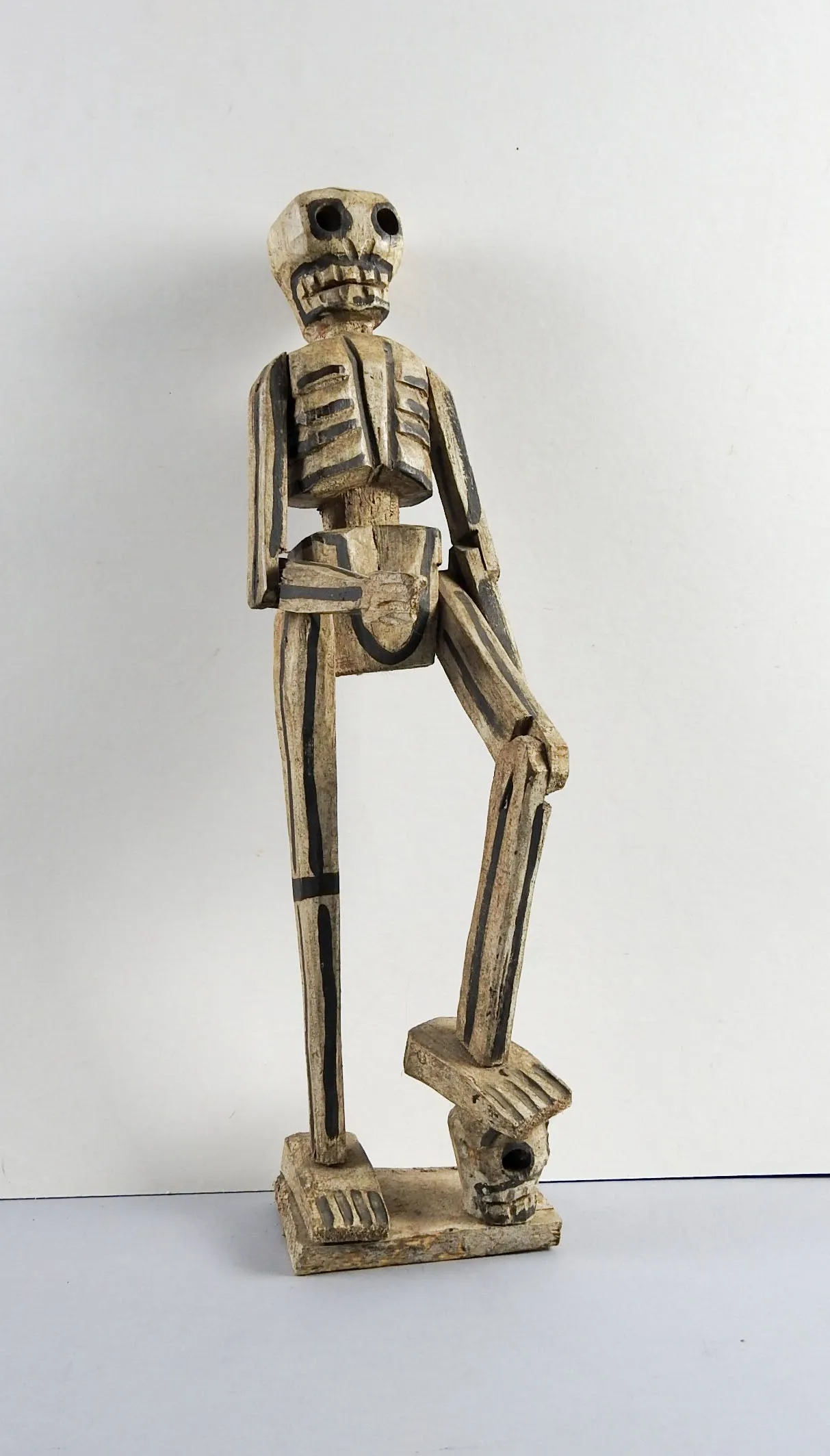 Folk Art Carved Wood Skeleton Sculpture