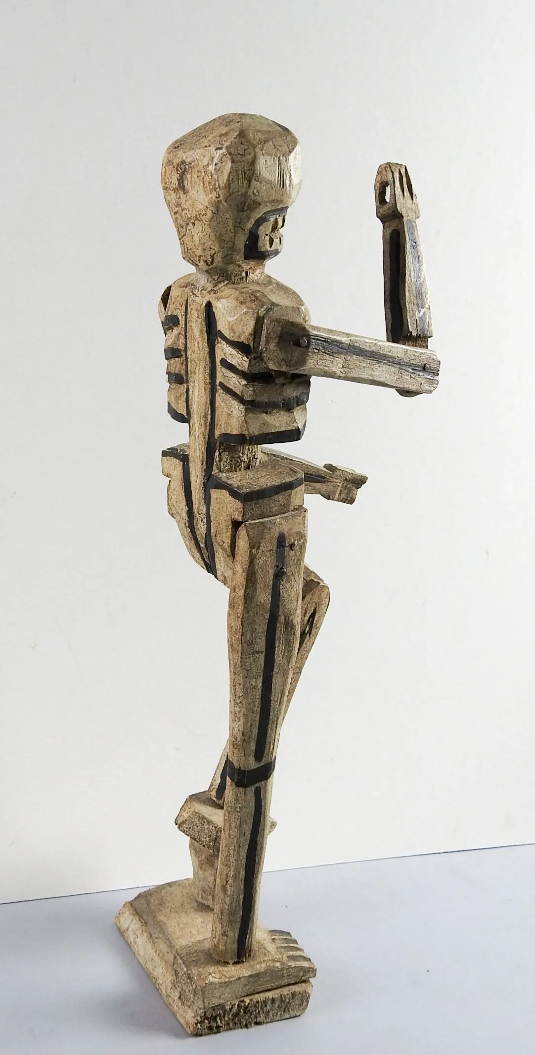 Folk Art Carved Wood Skeleton Sculpture