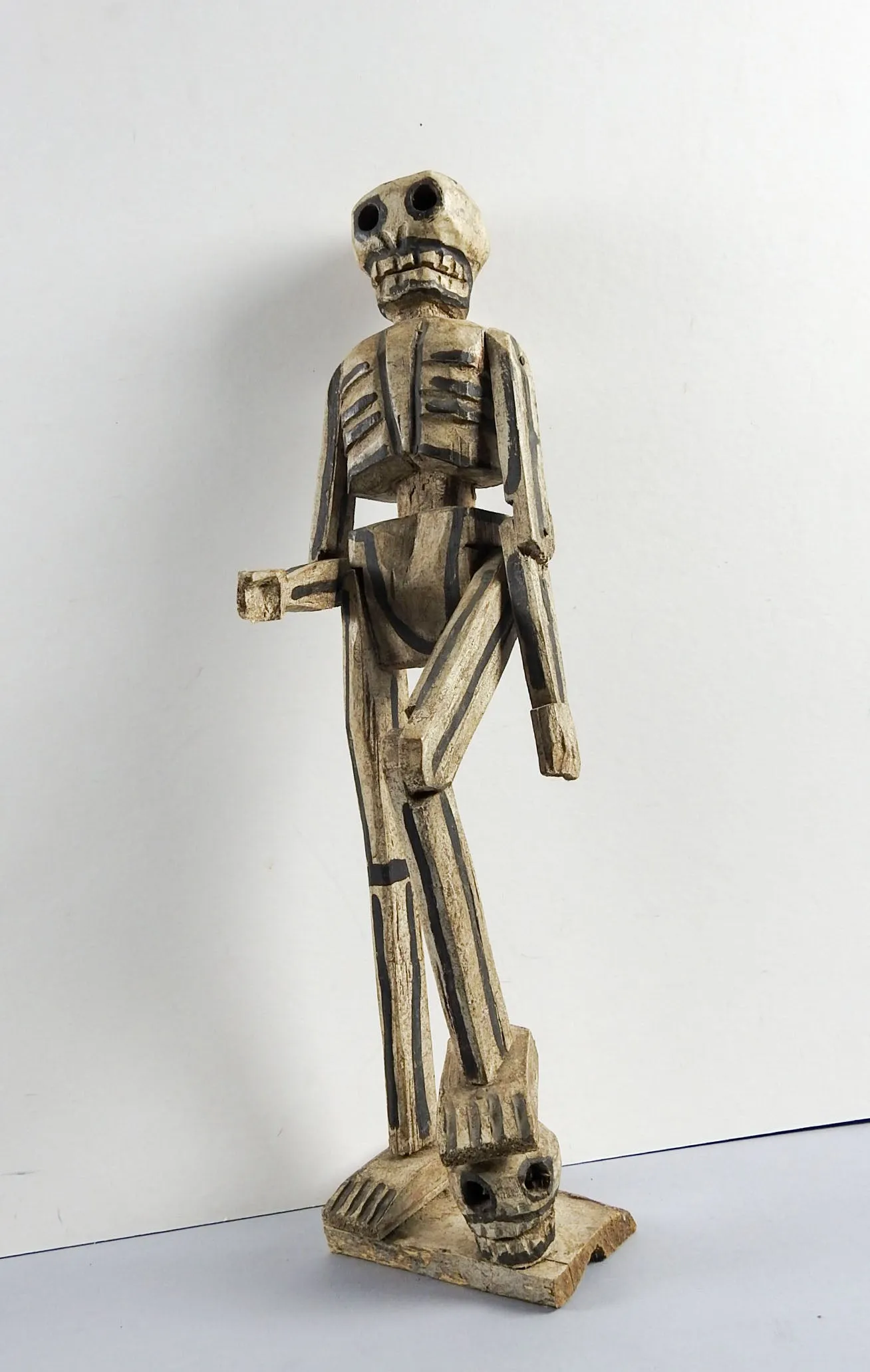 Folk Art Carved Wood Skeleton Sculpture