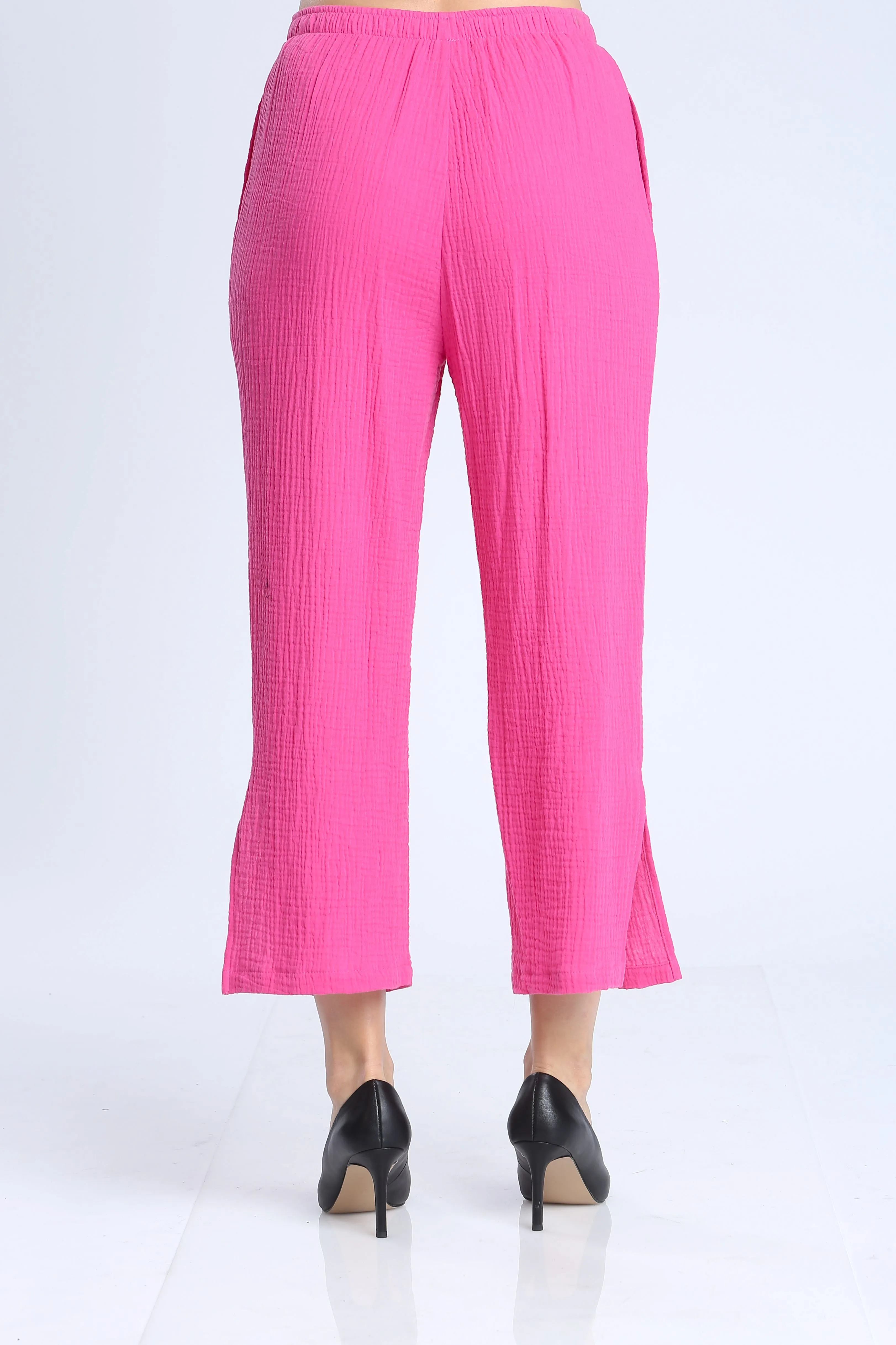 Fuchsia Wide Leg Textured Split Cuff Pants