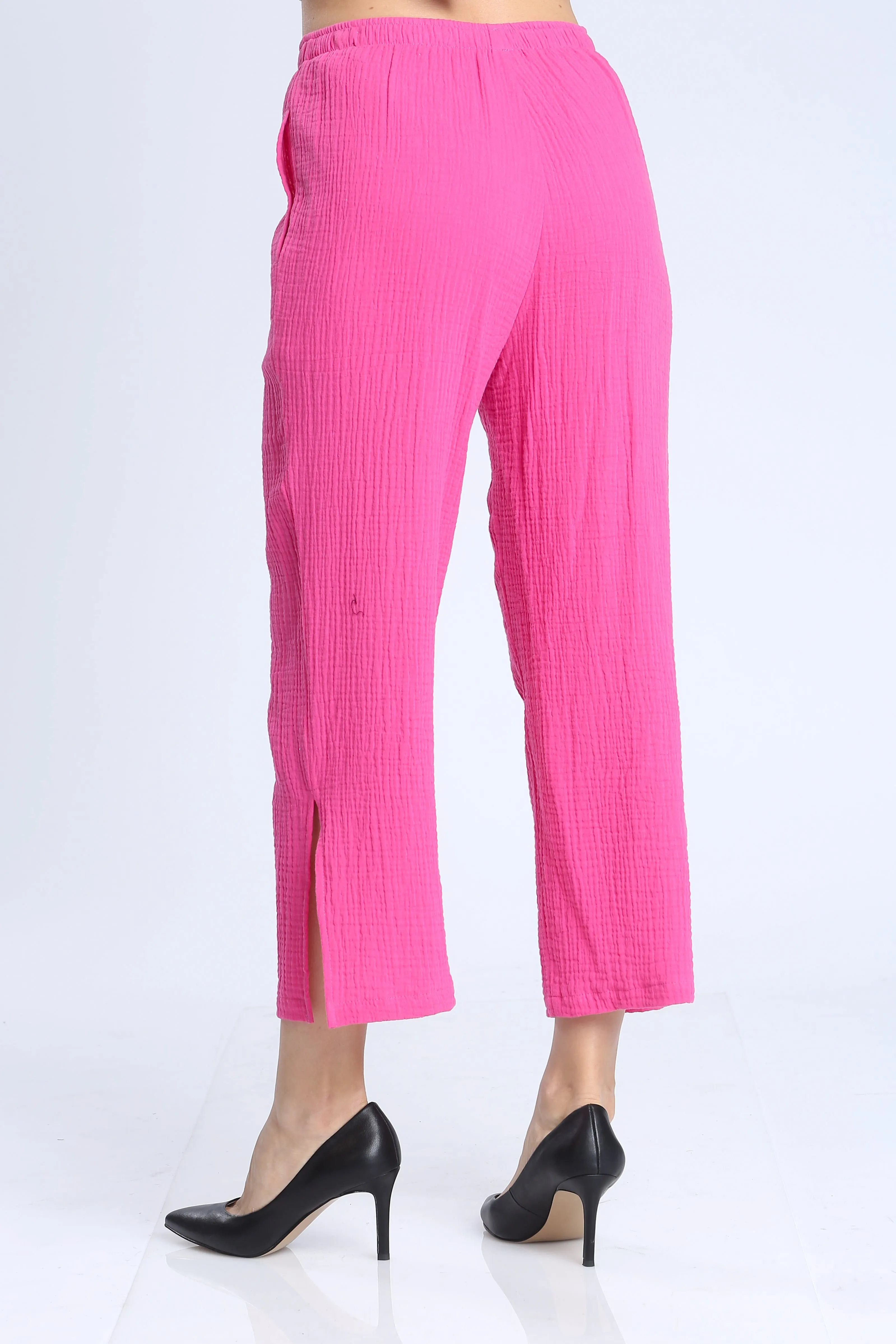 Fuchsia Wide Leg Textured Split Cuff Pants