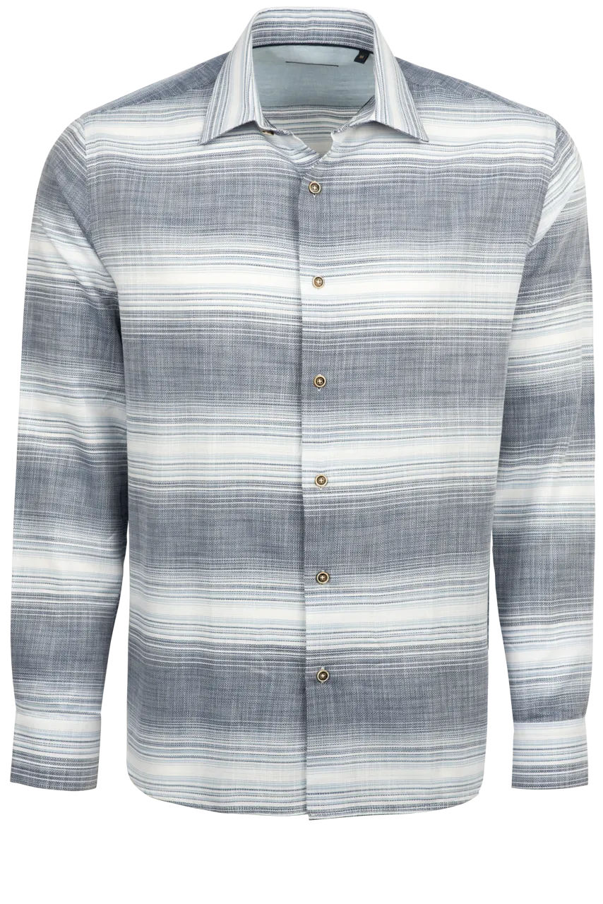 Garnet Button-Front Sport Shirt - Striped Blue