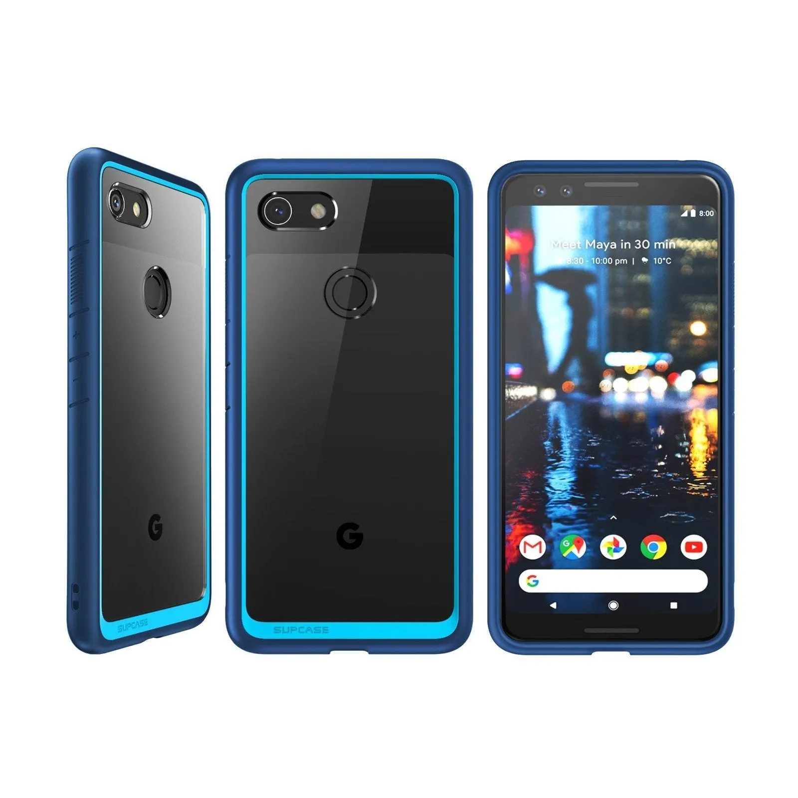 Google Pixel 3 Unicorn Beetle Style Protective Clear Case with TPU Bumper-Blue