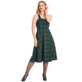 Green And Navy Blue Tartan Check Swing Strap Dress