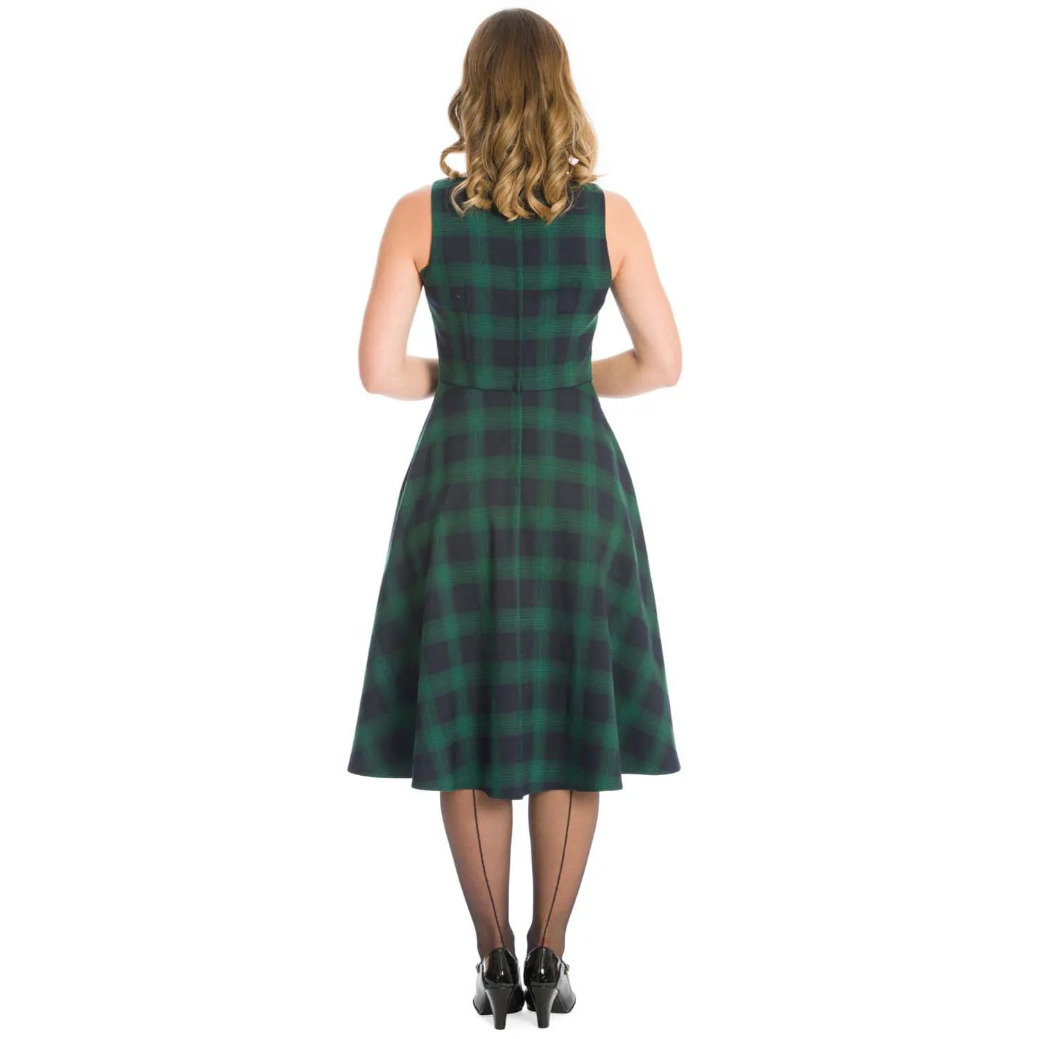 Green And Navy Blue Tartan Check Swing Strap Dress