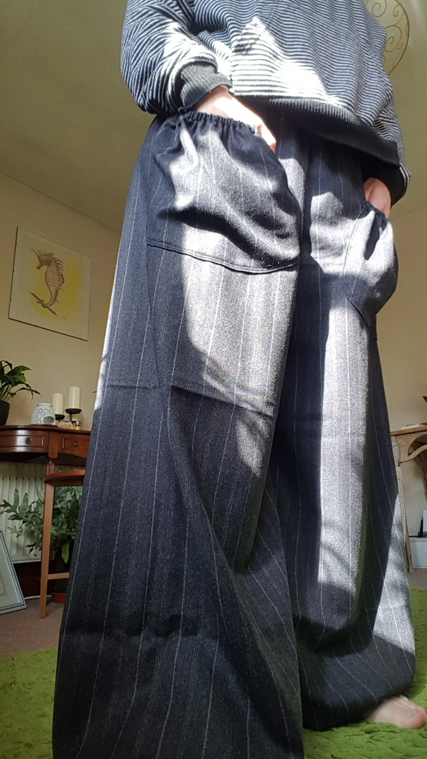 Grey Pinstripe Harem Slouch Pants Trousers UK14