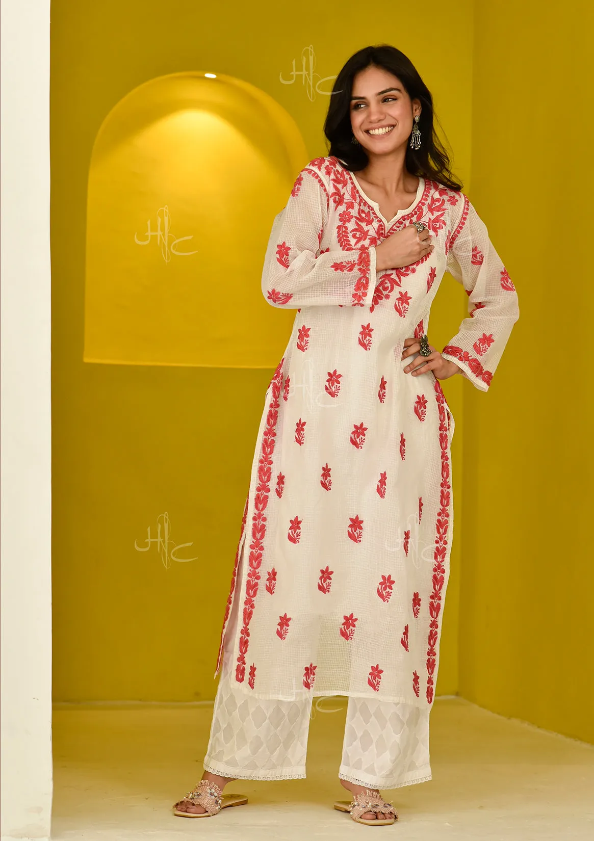 Hayat Chikankari Kota Straight Kurta with Inner