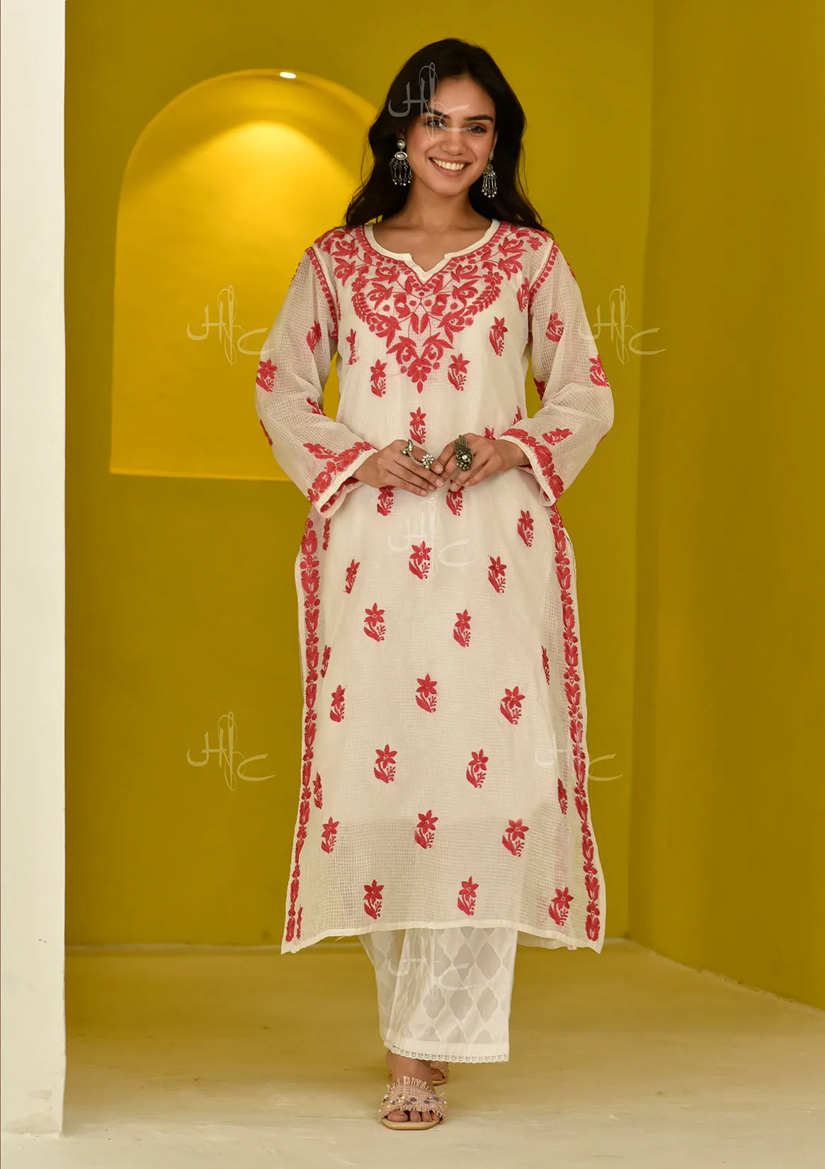 Hayat Chikankari Kota Straight Kurta with Inner