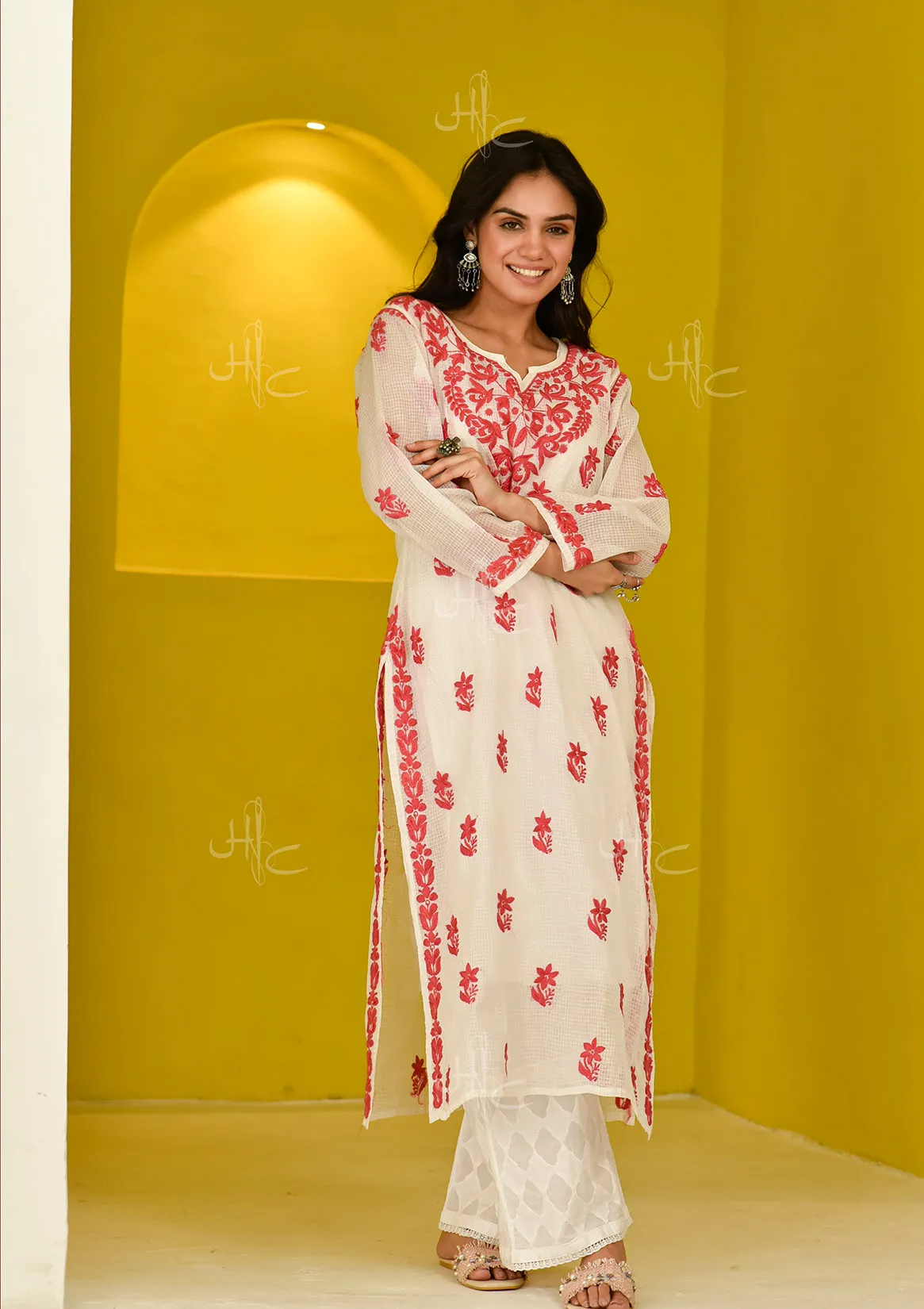 Hayat Chikankari Kota Straight Kurta with Inner