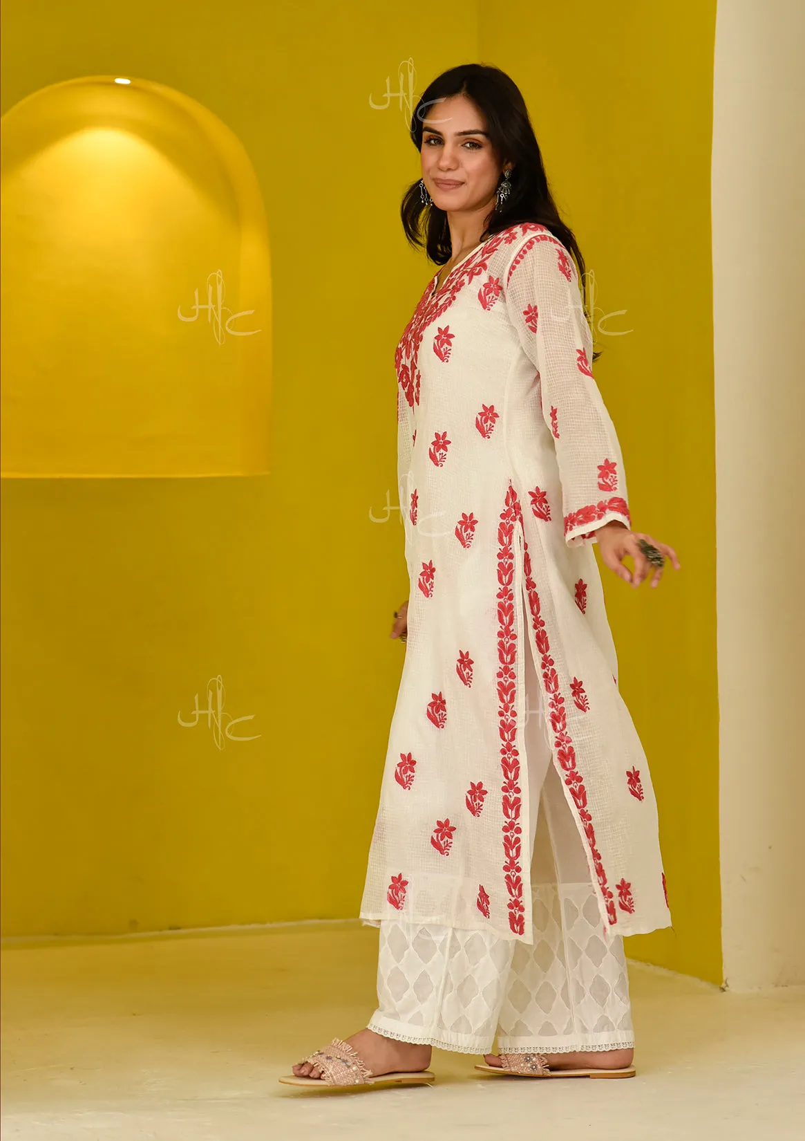 Hayat Chikankari Kota Straight Kurta with Inner