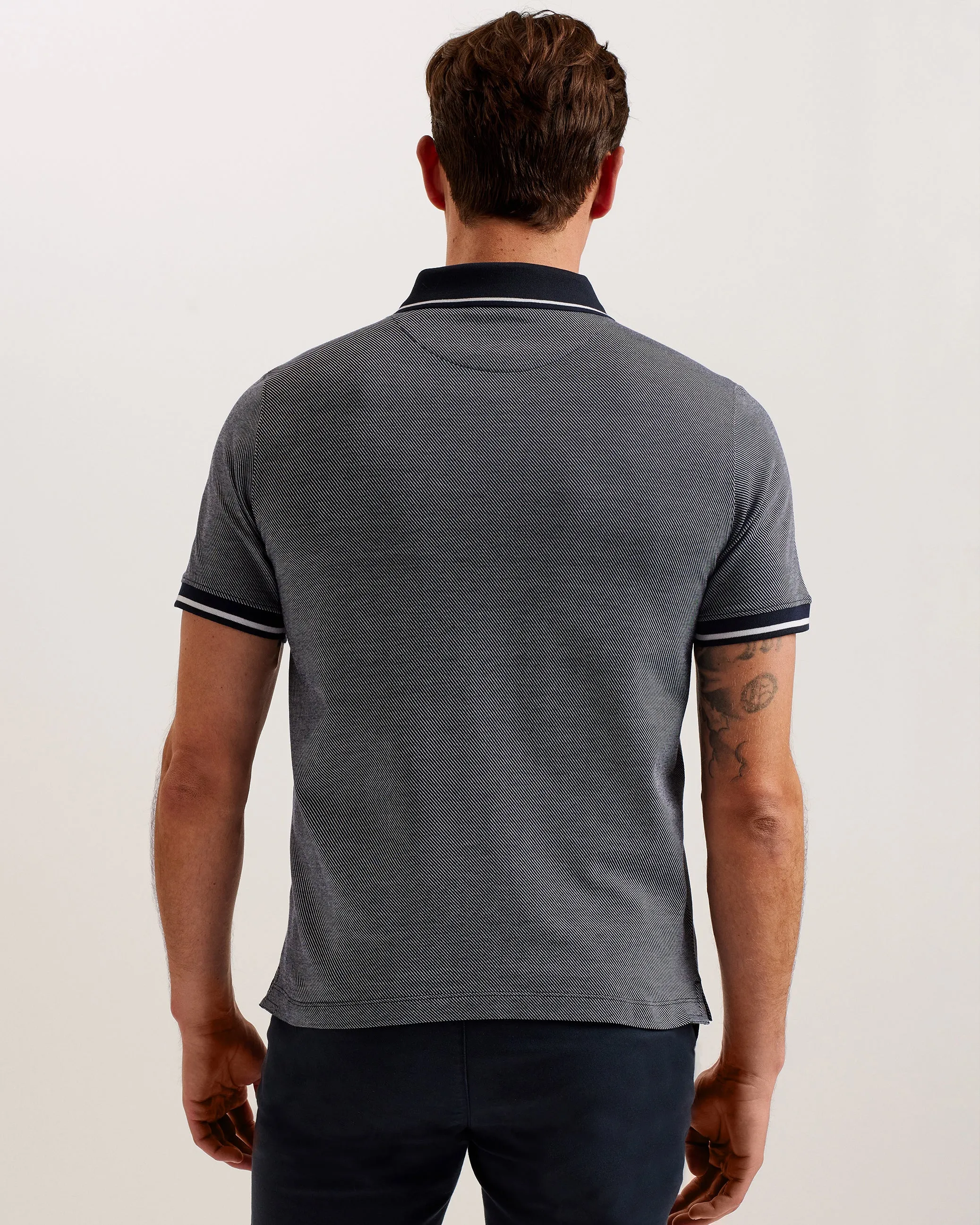 Helta Stripe Detail Slim Fit Polo Shirt Navy