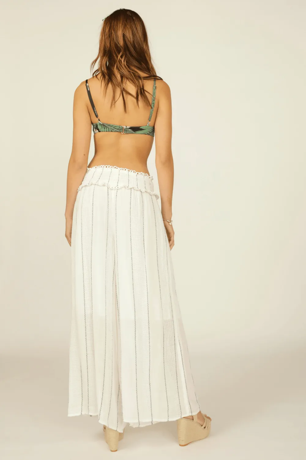 Ivory & Black Wide Leg Ruffle Pant