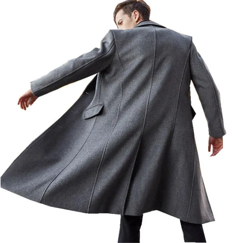 Jinquedai mens winter fashion British Men's Long Trench Coat Woolen Coat Men's Woolen Coat