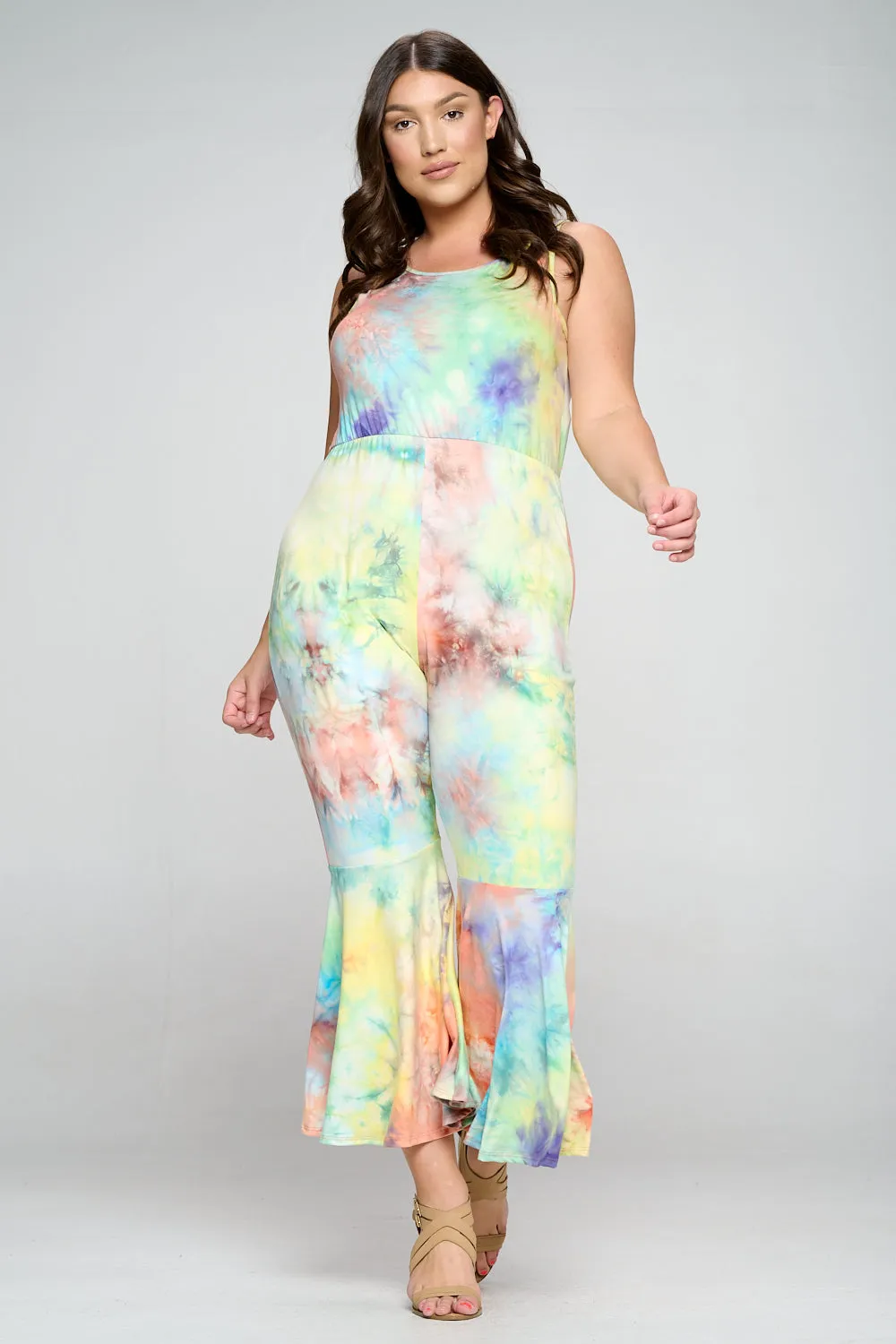 Kelse Tie Dye Bodycon Flare Leg Jumpsuit