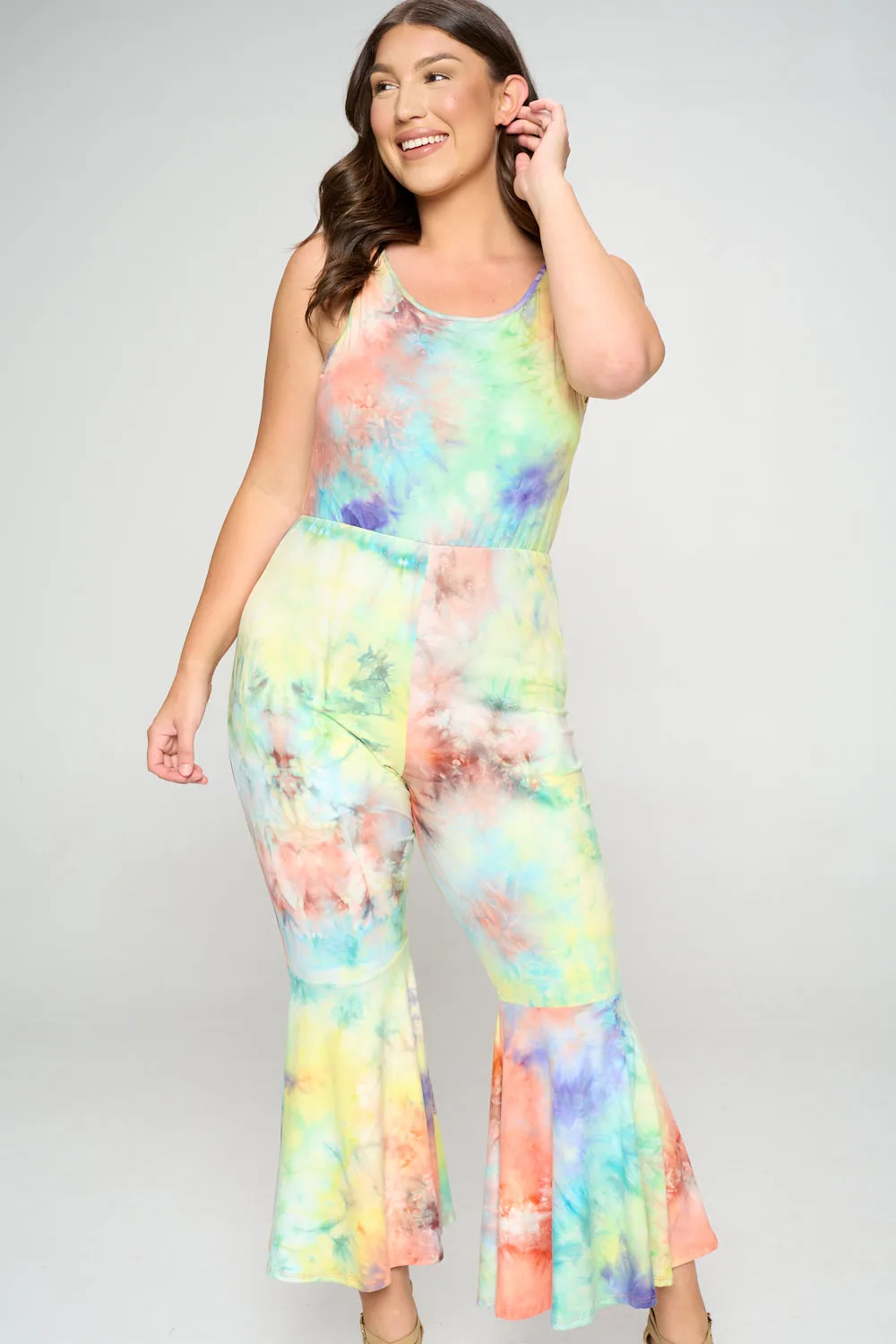 Kelse Tie Dye Bodycon Flare Leg Jumpsuit