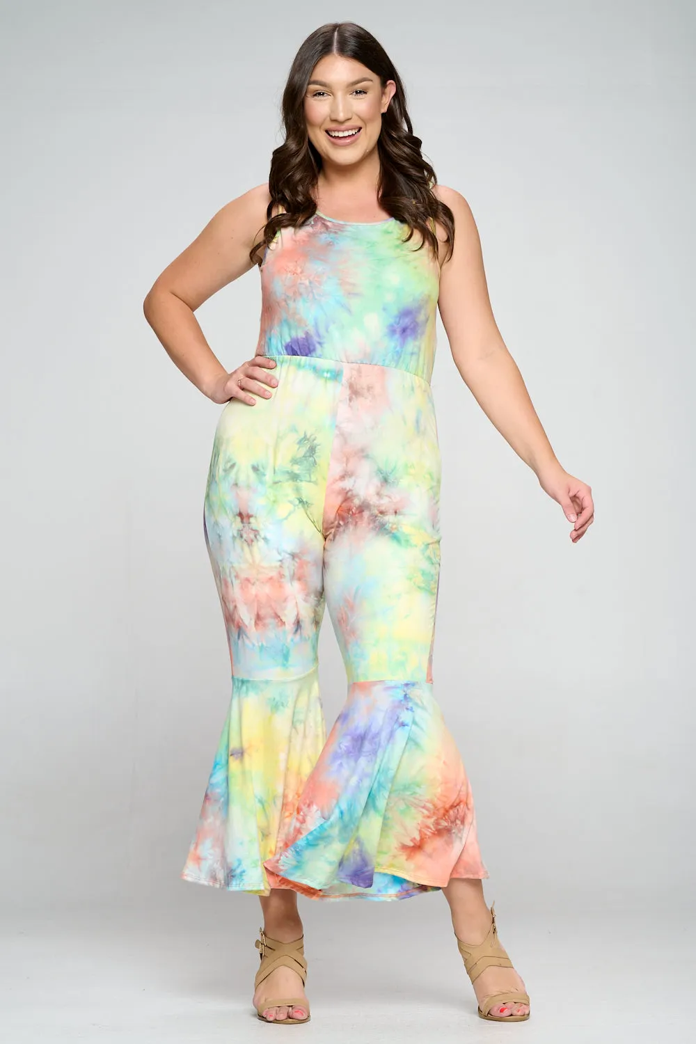 Kelse Tie Dye Bodycon Flare Leg Jumpsuit