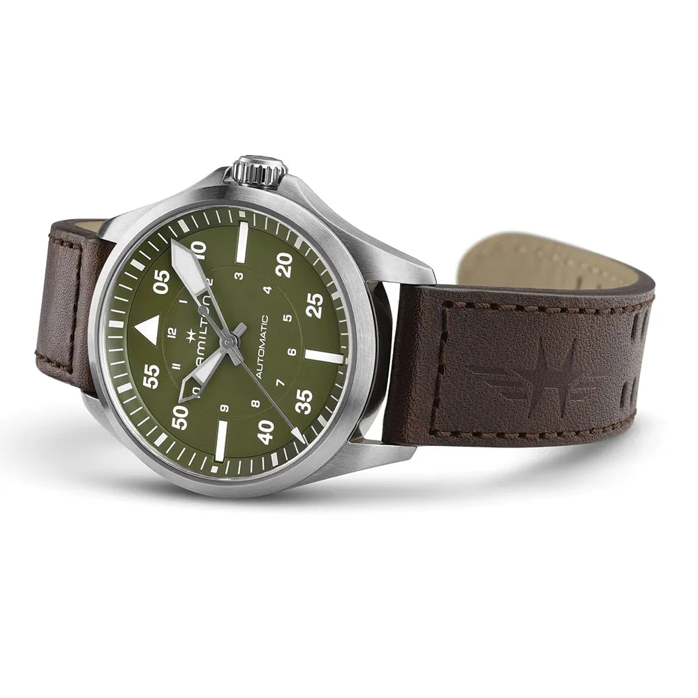 Khaki Aviation Pilot Auto 39mm - Green on Strap