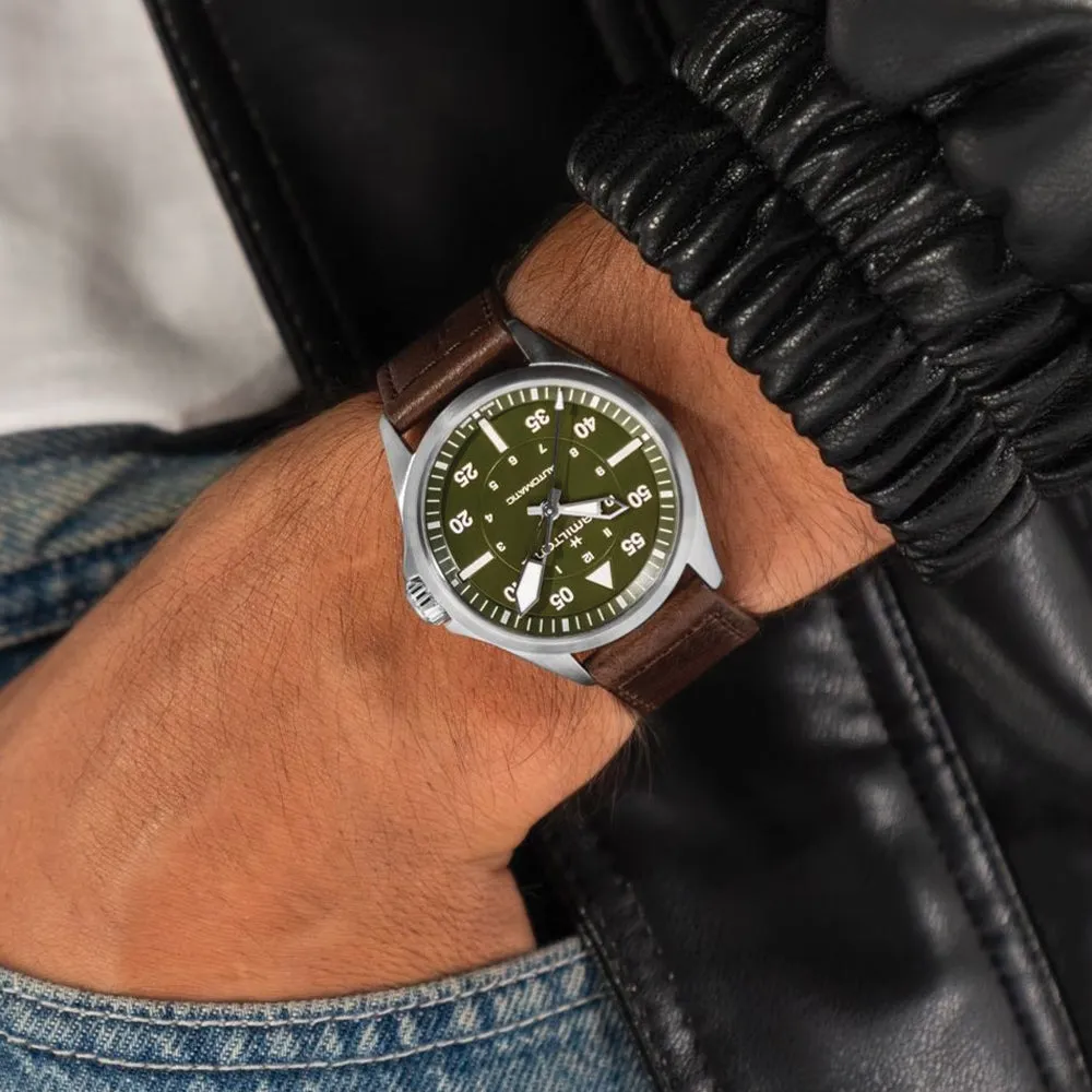 Khaki Aviation Pilot Auto 39mm - Green on Strap