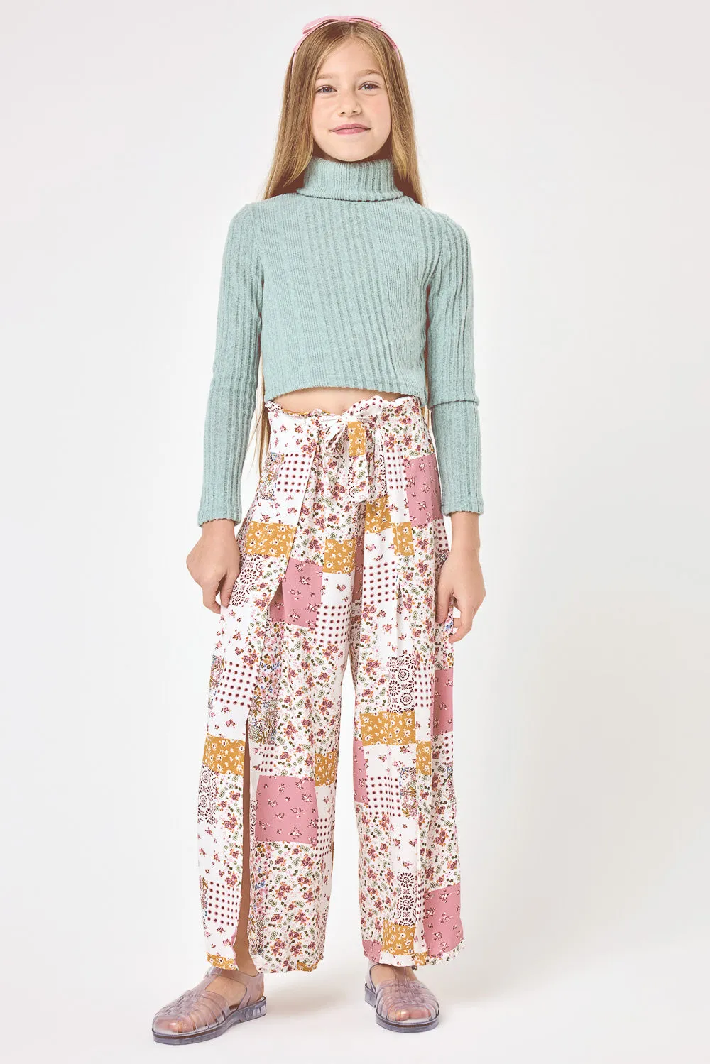 Kids White & Mauve Wide Leg Pants