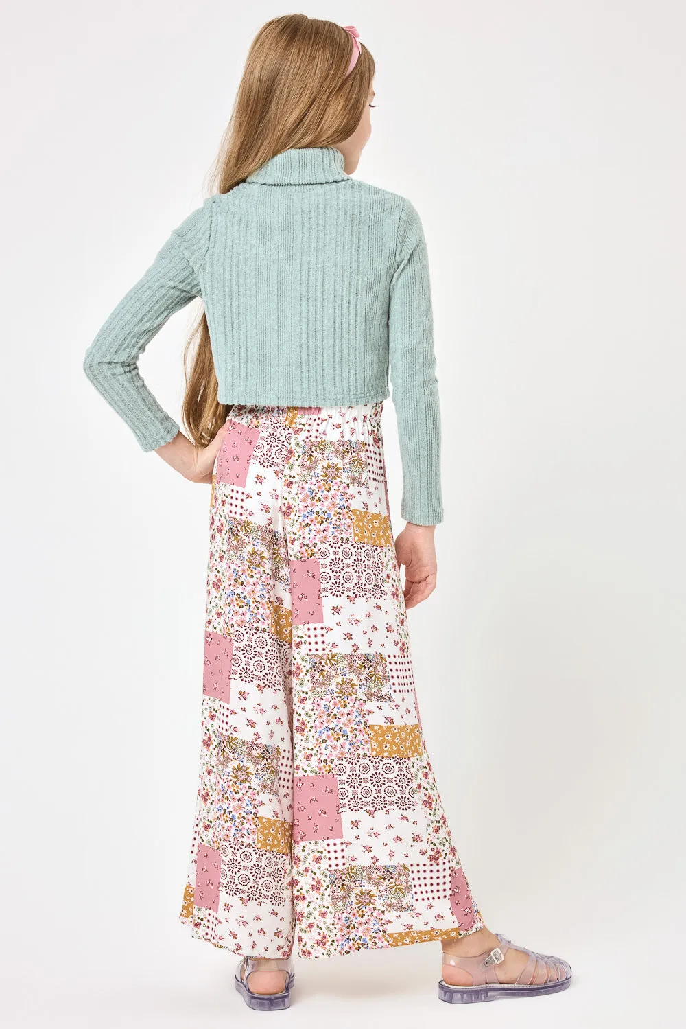 Kids White & Mauve Wide Leg Pants