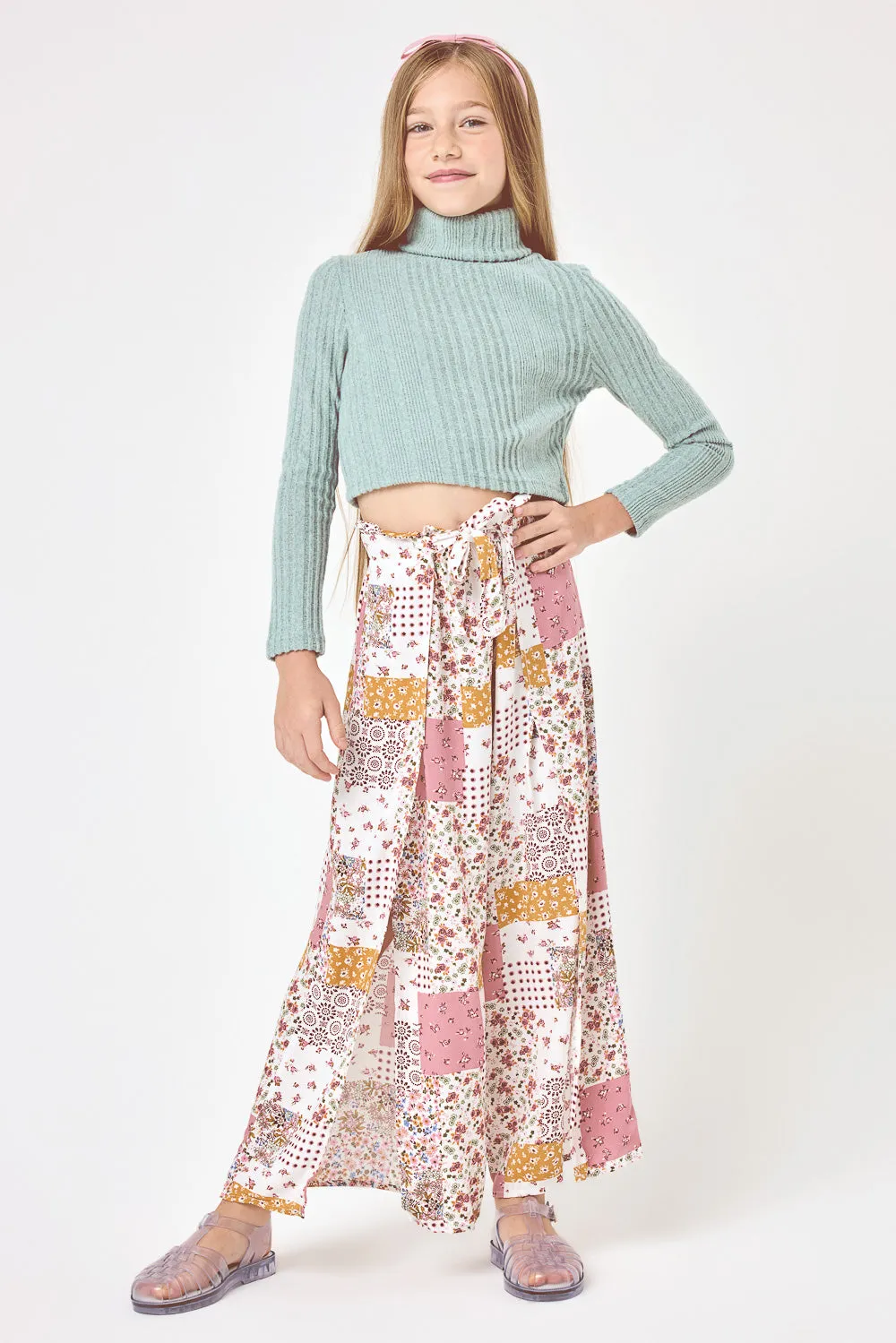 Kids White & Mauve Wide Leg Pants