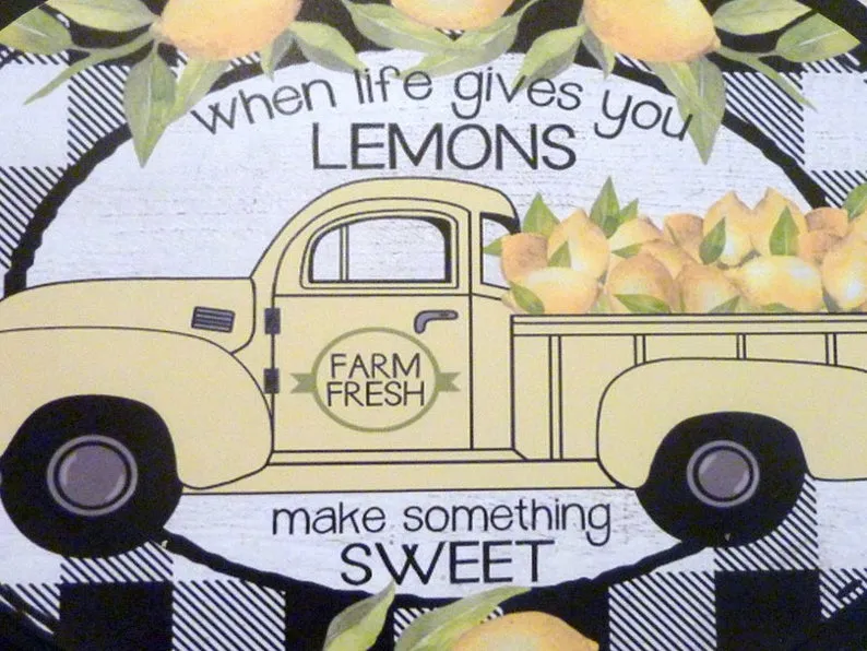 Lemon truck wood sign, wood plaques, Farmhouse decor, yellow truck with lemons