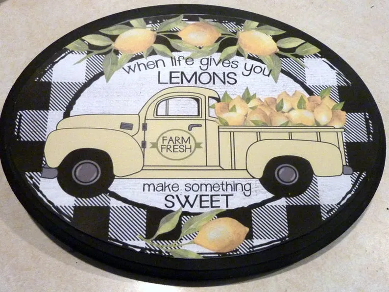 Lemon truck wood sign, wood plaques, Farmhouse decor, yellow truck with lemons