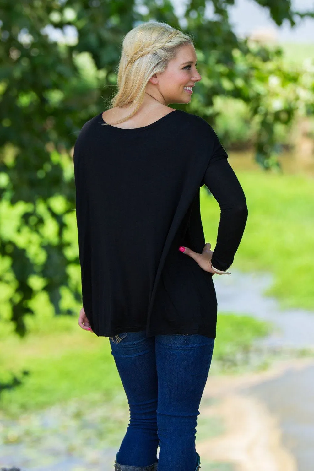 Long Sleeve Piko Top - Black