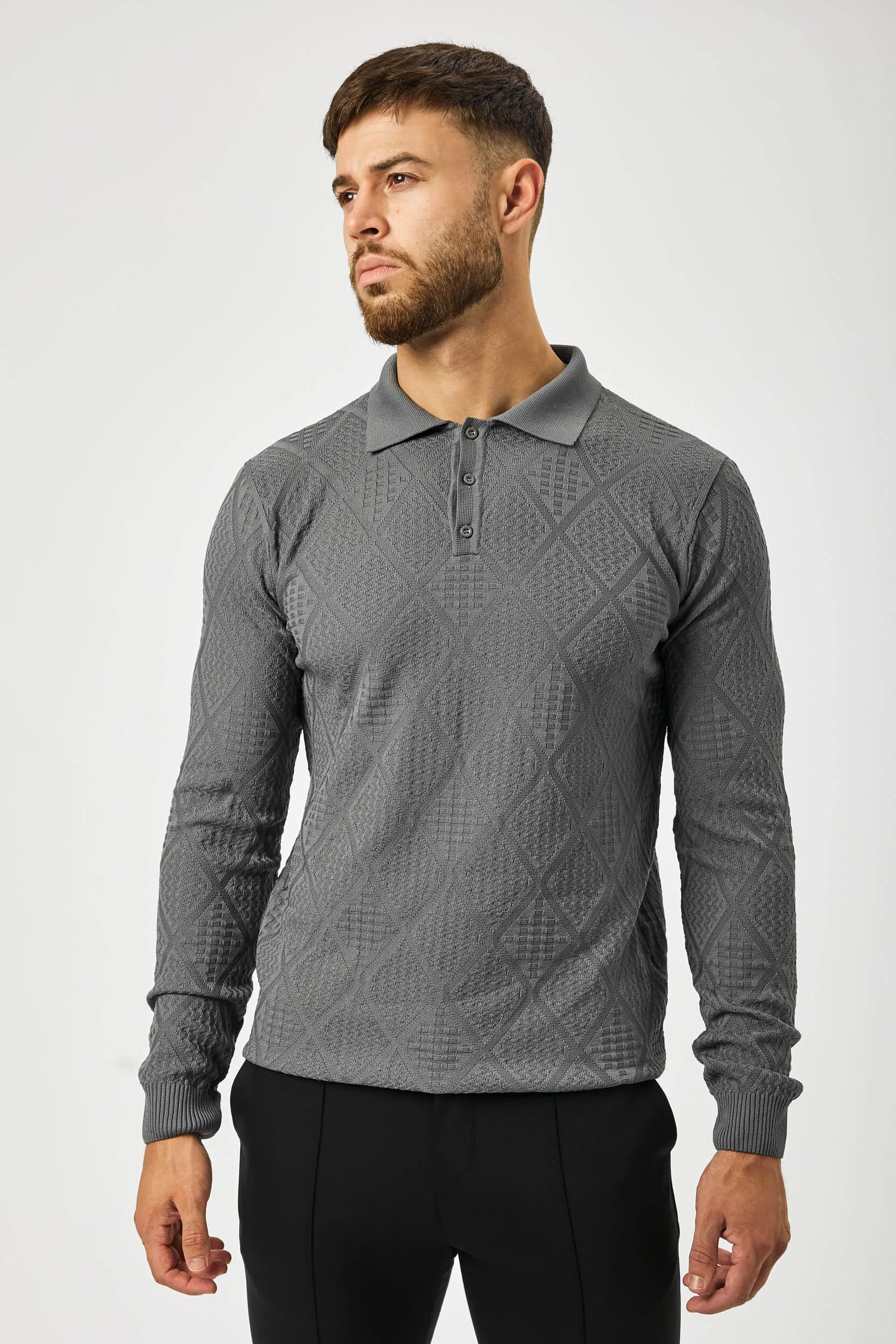 LONG SLEEVED DIAMOND JACQUARD POLO