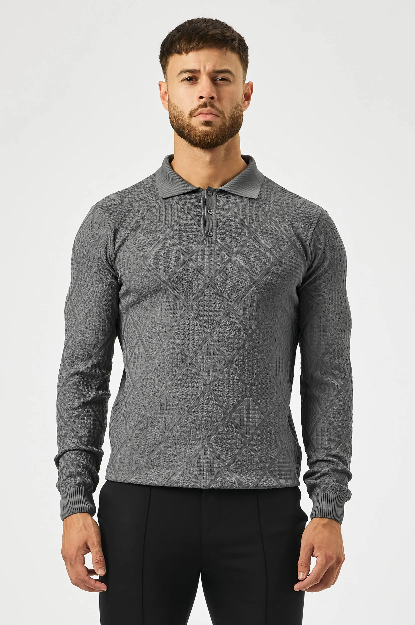 LONG SLEEVED DIAMOND JACQUARD POLO