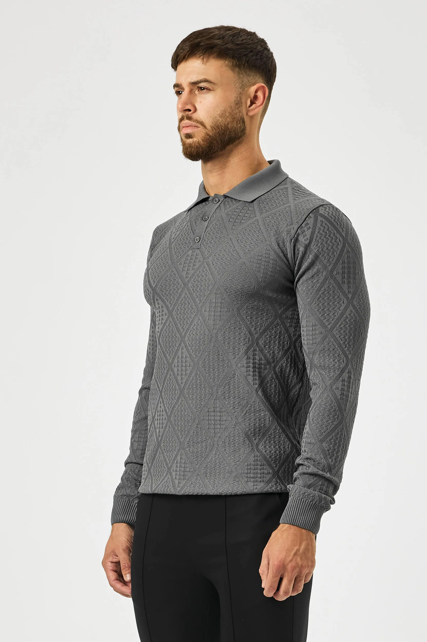 LONG SLEEVED DIAMOND JACQUARD POLO