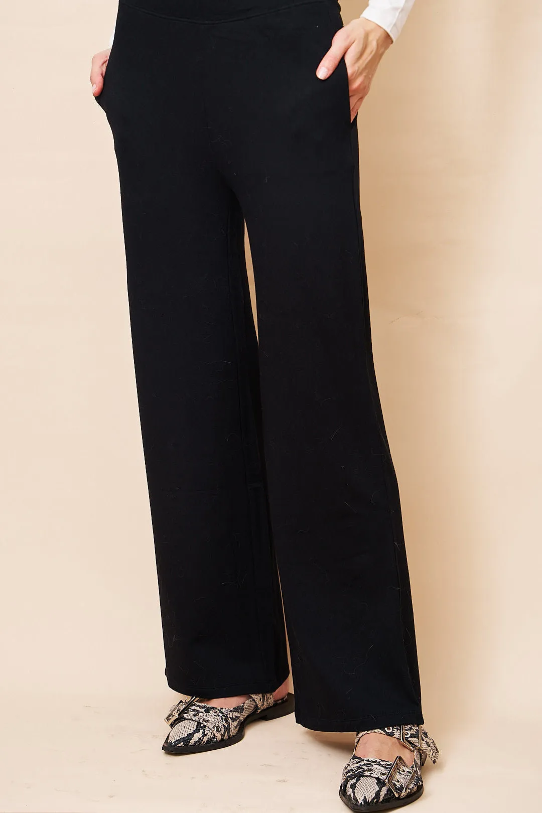 Majestic French Terry Wide Leg Pant in Noir