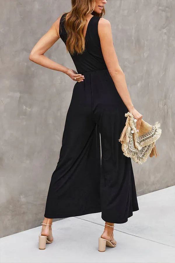 Modal Drape V Neck Double Slit Pocket Flared Trousers