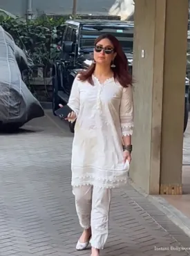 Mulmul Cotton Emmie White Kurta With Mulmul Cotton Diagonal Lace?ÿPants