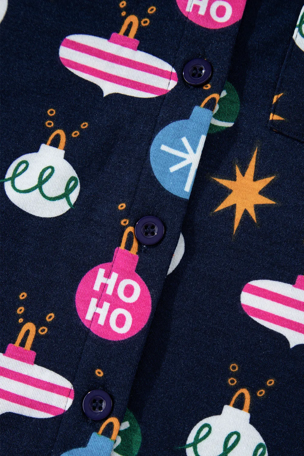 Navy Blue Colorful Christmas Lights Print Shirt and Pants Pajama Set