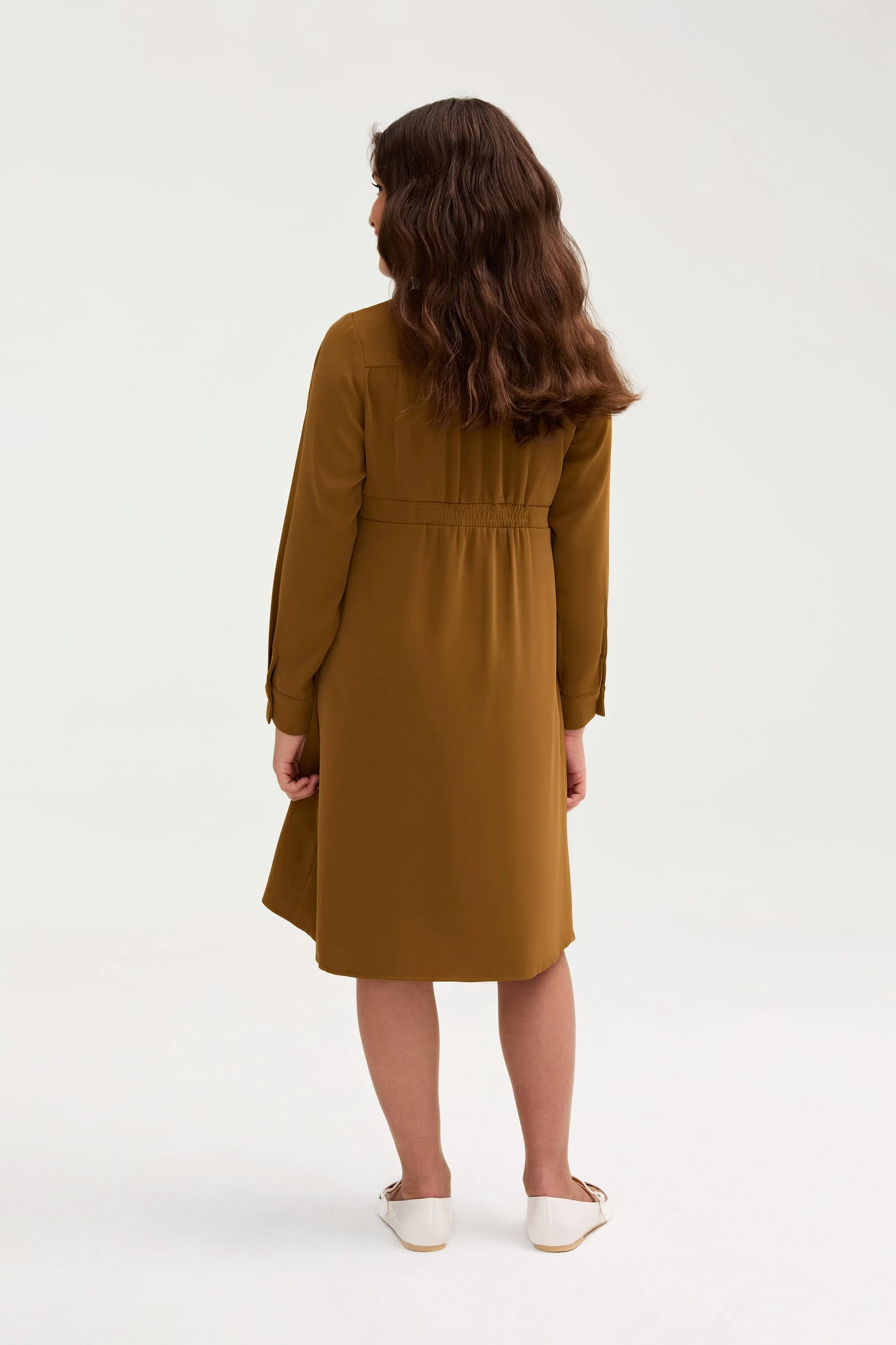 Olivia Button Down Utility Dress - Khaki Green (Girls)