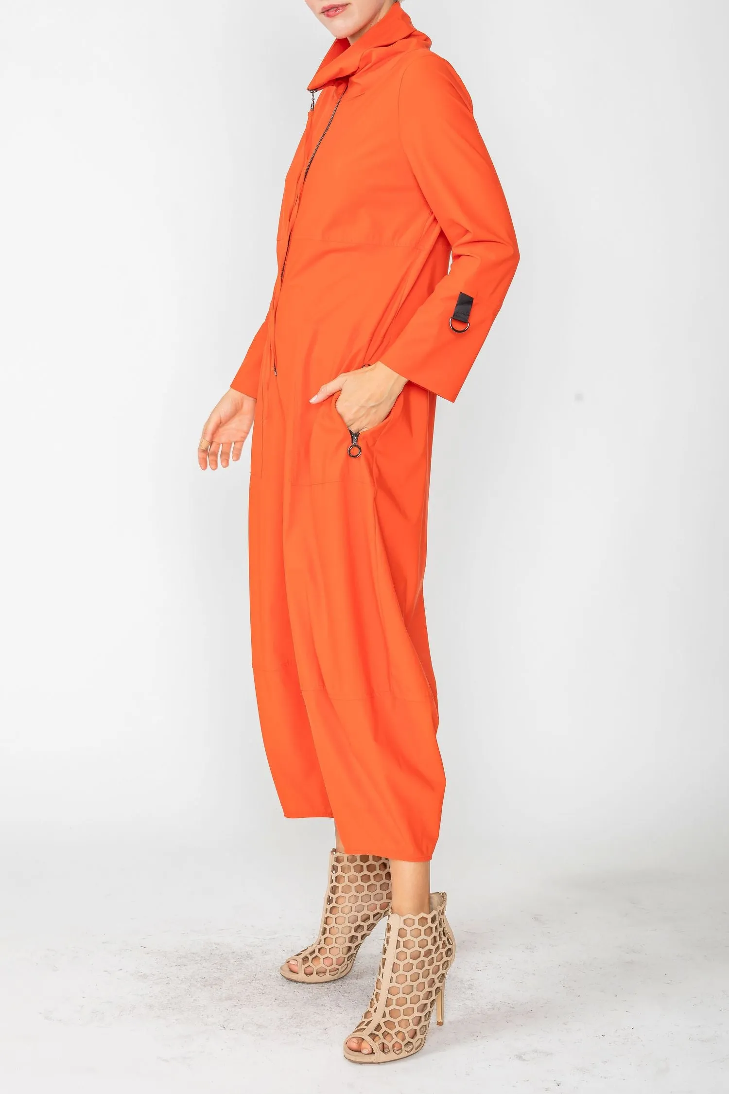 Orange Zip-Up Front Cropped Long Sleeve Jumpsuit