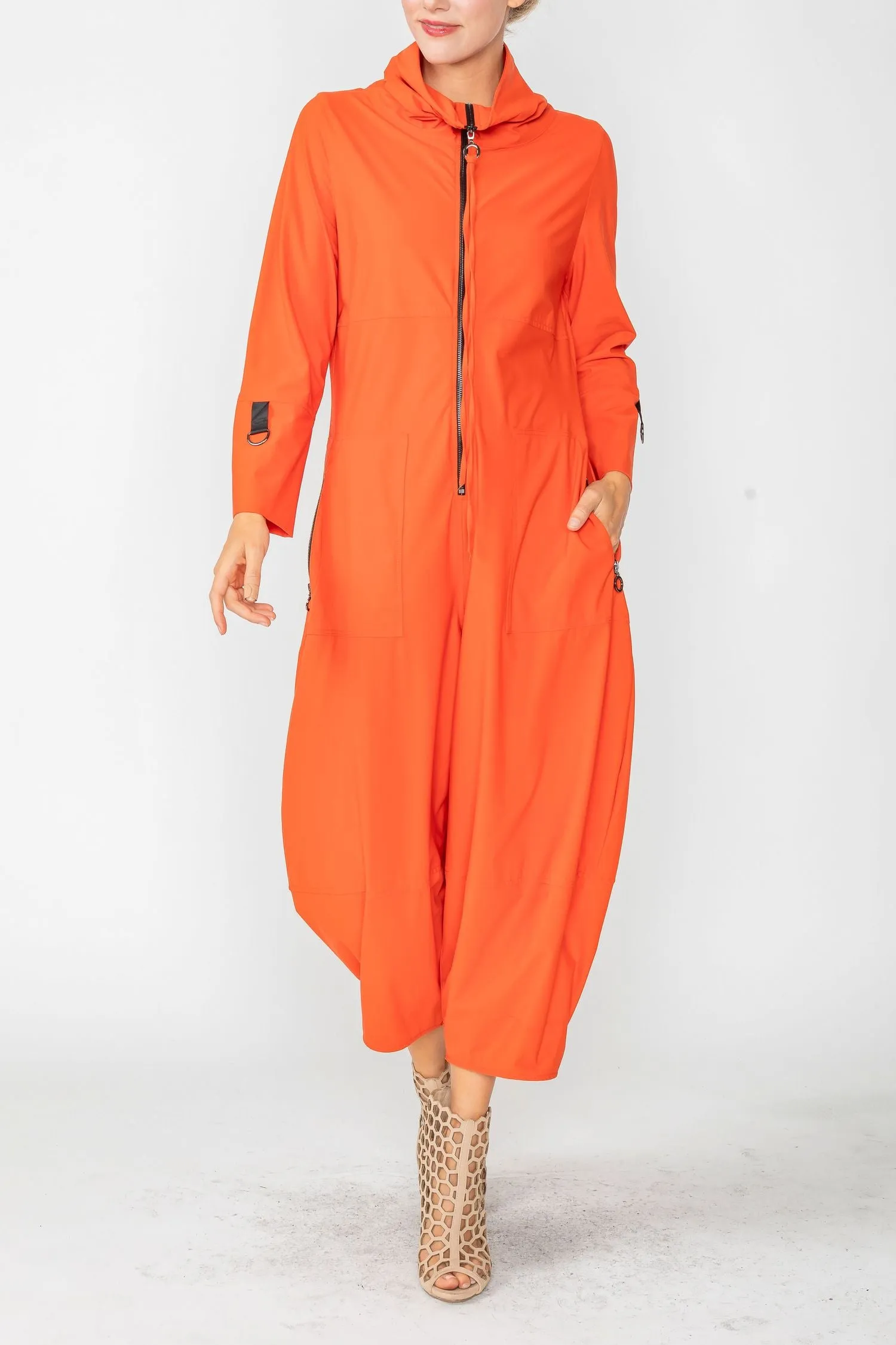 Orange Zip-Up Front Cropped Long Sleeve Jumpsuit